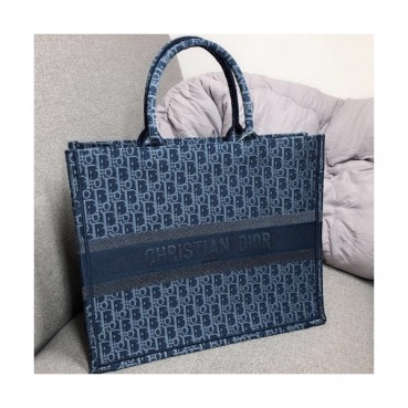 Dior 2019 Women Canvas Book Tote Shopper Bag ,41.5CM - 디올 2019 여성용 캔버스 북 토트 쇼퍼백  DIOB0316,41.5CM,블루