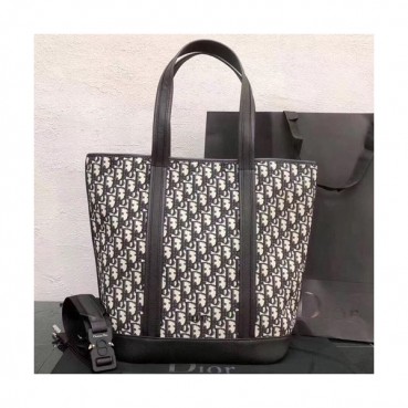 Dior 2019 Oblique Canvas & Leather Tote Shoulder Shopper Bag ,44CM - 디올 2019 오블리크 남여공용 캔버스 & 레더 토트 숄더 쇼퍼백  DIOB0314,44CM,블랙
