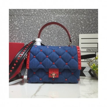 Valentino 2019 Denim&Leather Ruckstud Tote Shoudler Bag,23CM - 발렌티노 2019 데님&레더 락스터드 토트 숄더백,0055