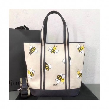 Dior x Kaws 2019 Canvas & Leather Tote Shoulder Shopper Bag ,44CM - 디올 x 카우스 2019 남여공용 캔버스 & 레더 토트 숄더 쇼퍼백  DIOB0311,44CM,베이지