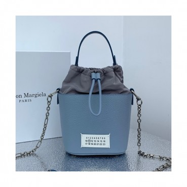 Maison Margiela 2019 Leather Bucket Chain Tote Shoulder Bag,23cm - 메종 마르지엘라 2019 레더 버킷 체인 토트 숄더백,MMB0010,23cm,스카이블루