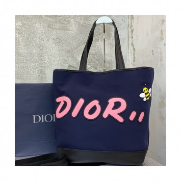 Dior x Kaws 2019 Canvas & Leather Tote Shopper Bag ,44CM - 디올 x 카우스 2019 남여공용 캔버스 & 레더 토트 쇼퍼백  DIOB0296,44CM,블루(핑크)