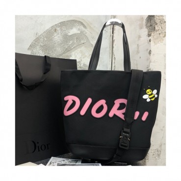 Dior x Kaws 2019 Canvas & Leather Tote Shopper Bag ,44CM - 디올 x 카우스 2019 남여공용 캔버스 & 레더 토트 쇼퍼백  DIOB0295,44CM,블랙(핑크)