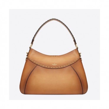 Valentino 2019 Garavani Twinkle Studs Leather Tote Shoulder Shopper Bag,35/42CM - 발렌티노 2019 가라바니 튕클 스터드 레더 토트 숄더 쇼퍼백,VTB0688,35/42CM,브라운