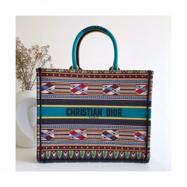 Dior 2019 Women Canvas Book Tote Shopper Bag ,41.5CM - 디올 2019 여성용 캔버스 북 토트 쇼퍼백  DIOB0288,41.5CM,블루+네이비