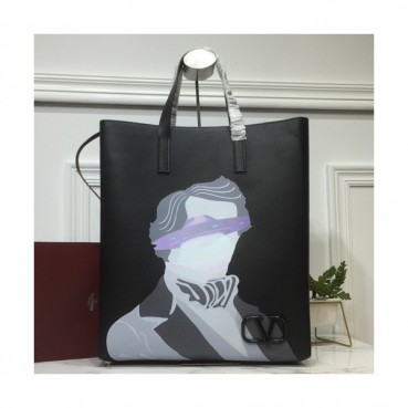 Valentino 2019 Garavani V-ring Leather Tote Shopper Bag,40CM 