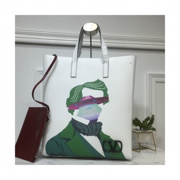 Valentino 2019 Garavani V-ring Leather Tote Shopper Bag,40CM 