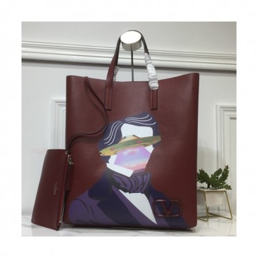 Valentino 2019 Garavani V-ring Leather Tote Shopper Bag,40CM 