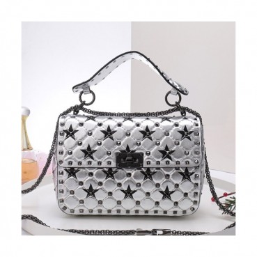 Valentino 2019 Leather Garavani Rockstud Spike Tote Shoudler Bag,24CM - 발렌티노 2019 레더 가라바니 락스터드 스파이크 토트 숄더백,VTB0581,24CM,실버