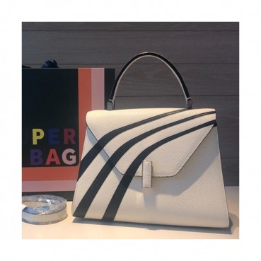 Valextra 2019 Epsom Leather Tote Shoulder Bag,26CM - 발렉스트라 2019 엡송 레더 토트 숄더백,VALB0027,26CM,화이트+블랙