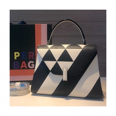 Valextra 2019 Epsom Leather Tote Shoulder Bag,26CM - 발렉스트라 2019 엡송 레더 토트 숄더백,VALB0023,26CM,블랙+화이트