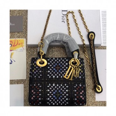 Dior 2019 Lady Dior Mini Tote Shoulder Bag,17CM - 디올 2019 레이디 디올 미니 토트 숄더백 DIOB0257,17CM,블랙(금장)