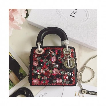 [블링블링 !! 시선강탈]Dior 2019 Lady Dior Mini Tote Shoulder Bag,17CM - 디올 2019 레이디 디올 미니 토트 숄더백 DIOB0256,17CM,블랙(은장)