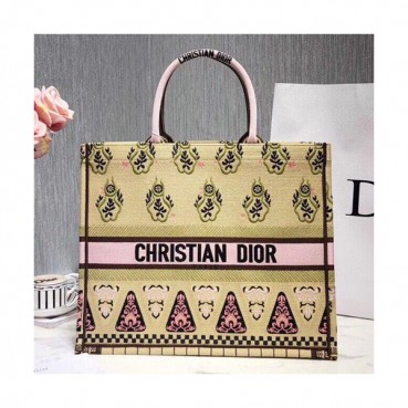 Dior 2019 Women Canvas Book Tote Shopper Bag ,41.5CM - 디올 2019 여성용 캔버스 북 토트 쇼퍼백  DIOB0255,41.5CM,카키베이지