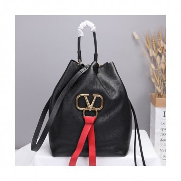 Valentino 2019 V-ring Leather Large Bucket Tote Shoudler Bag,34CM 