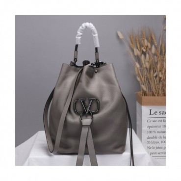 Valentino 2019 V-ring Leather Large Bucket Tote Shoudler Bag,34CM 