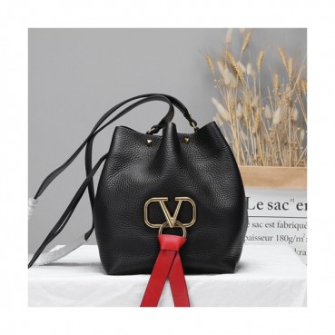Valentino 2019 V-ring Leather Bucket Tote Shoudler Bag,22CM 