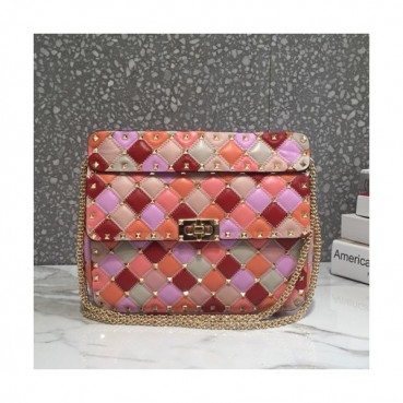 Valentino 2019 Leather Rockstud Spike Tote Shoudler Bag,24CM - 발렌티노 2019 레더 락스터드 스파이크 토트 숄더백,VTB0531,24CM,핑크+레드