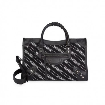 Balenciaga 2019 City Canvas&Leather Tote Shoulder Bag,23/38CM - 발렌시아가 2019 시티 캔버스&레더 토트 숄더백,BGB0326,23/38CM,블랙(은장)