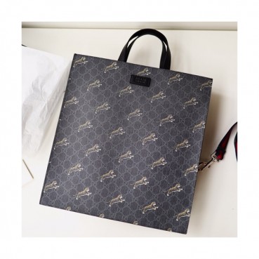 Gucci 2019 Supreme Tiger Print Tote Bag,39CM - 구찌 2019 수프림 타이거 프린트 남성용 토트백 495559,GUB0657,39CM,블랙
