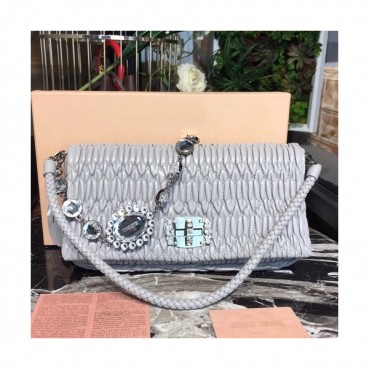 MiuMiu 2019 Matelasse Crystal Tote Shoulder Cross Bag,28cm - 미우미우 2019 마틀라세 크리스탈 토트 숄더 크로스백,5BD233, MIUB0312 , 28cm,그레이