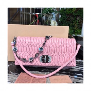 MiuMiu 2019 Matelasse Crystal Tote Shoulder Cross Bag,28cm - 미우미우 2019 마틀라세 크리스탈 토트 숄더 크로스백,5BD233 , MIUB0309, 28cm,핑크