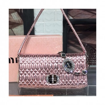 MiuMiu 2019 Matelasse Crystal Tote Shoulder Cross Bag,28cm - 미우미우 2019 마틀라세 크리스탈 토트 숄더 크로스백,5BD233 , MIUB0308, 28cm,핑크