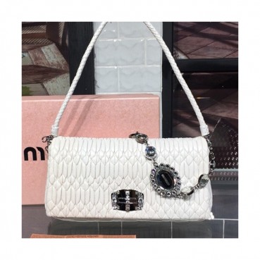 MiuMiu 2019 Matelasse Crystal Tote Shoulder Cross Bag,28cm - 미우미우 2019 마틀라세 크리스탈 토트 숄더 크로스백,5BD233, MIUB0307 , 28cm,화이트