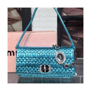 MiuMiu 2019 Matelasse Crystal Tote Shoulder Cross Bag,28cm - 미우미우 2019 마틀라세 크리스탈 토트 숄더 크로스백,5BD233 , MIUB0306, 28cm,블루