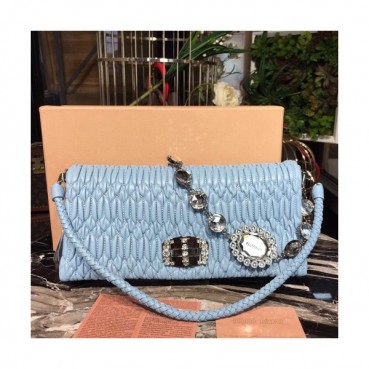 MiuMiu 2019 Matelasse Crystal Tote Shoulder Cross Bag,28cm - 미우미우 2019 마틀라세 크리스탈 토트 숄더 크로스백,5BD233, MIUB0305 , 28cm,연블루