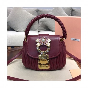 MiuMiu 2019 Matelasse Coffer Tote Shoulder Cross Bag,24cm - 미우미우 2019 마틀라세 코퍼 토트 숄더 크로스백,5BH111 , MIUB0096, 24cm,와인
