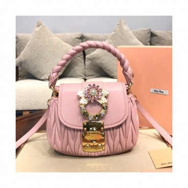MiuMiu 2019 Matelasse Coffer Tote Shoulder Cross Bag,24cm - 미우미우 2019 마틀라세 코퍼 토트 숄더 크로스백,5BH111, MIUB0091 , 24cm,핑크