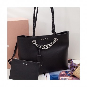 MiuMiu 2019 Tote Shoulder Shopper Bag,30cm - 미우미우 2019 토트 숄더 쇼퍼백,5BG054 , MIUB0070, 30cm,블랙