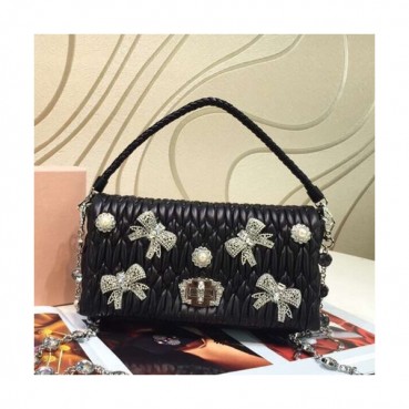 MiuMiu 2019 Matelasse Crystal Tote Shoulder Cross Bag,22cm - 미우미우 2019 마틀라세 크리스탈 토트 숄더 크로스백,5BD417, MIUB0064 , 22cm,블랙