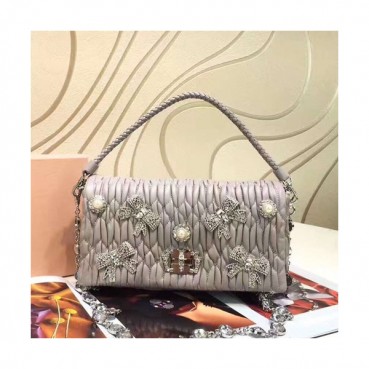 MiuMiu 2019 Matelasse Crystal Tote Shoulder Cross Bag,22cm - 미우미우 2019 마틀라세 크리스탈 토트 숄더 크로스백,5BD417, MIUB0063 , 22cm,그레이