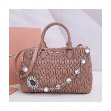 MiuMiu 2019 Matelasse Crystal Tote Shoulder Bag,28cm - 미우미우 2019 마틀라세 크리스탈 토트 숄더백,5BA958, MIUB0051 , 28cm,베이지핑크
