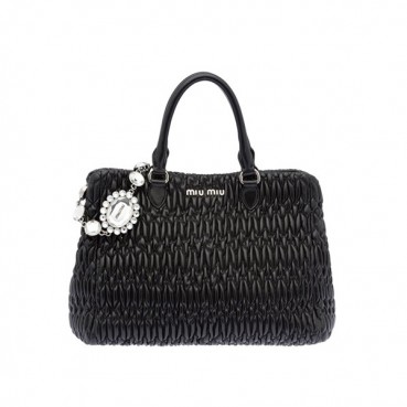 MiuMiu 2019 Matelasse Crystal Tote Shoulder Bag,28cm - 미우미우 2019 마틀라세 크리스탈 토트 숄더백,5BA958, MIUB0050 , 28cm,블랙