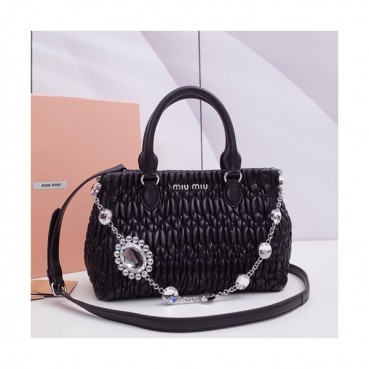 MiuMiu 2019 Matelasse Crystal Tote Shoulder Bag,24cm - 미우미우 2019 마틀라세 크리스탈 토트 숄더백,5BA067, MIUB0045 , 24cm,블랙