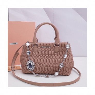 MiuMiu 2019 Matelasse Crystal Tote Shoulder Bag,24cm - 미우미우 2019 마틀라세 크리스탈 토트 숄더백,5BA067 , MIUB0044, 24cm,베이지핑크