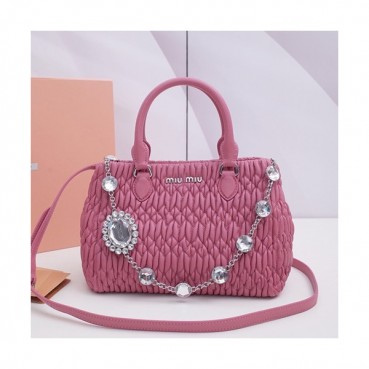 MiuMiu 2019 Matelasse Crystal Tote Shoulder Bag,24cm - 미우미우 2019 마틀라세 크리스탈 토트 숄더백,5BA067 , MIUB0042, 24cm,핑크