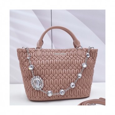 MiuMiu 2019 Matelasse Crystal Tote Shoulder Bag,28cm - 미우미우 2019 마틀라세 크리스탈 토트 숄더백,5BE896 , MIUB0041, 28cm,베이지핑크