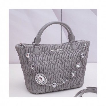 MiuMiu 2019 Matelasse Crystal Tote Shoulder Bag,28cm - 미우미우 2019 마틀라세 크리스탈 토트 숄더백,5BE896, MIUB0039 , 28cm,그레이