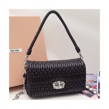 MiuMiu 2019 Matelasse Crystal Tote Shoulder Cross Bag,21cm - 미우미우 2019 마틀라세 크리스탈 토트 숄더 크로스백,5BH012 , MIUB0036, 21cm,블랙