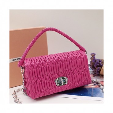MiuMiu 2019 Matelasse Crystal Tote Shoulder Cross Bag,21cm - 미우미우 2019 마틀라세 크리스탈 토트 숄더 크로스백,5BH012 , MIUB0034, 21cm,핫핑크