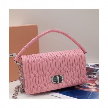 MiuMiu 2019 Matelasse Crystal Tote Shoulder Cross Bag,21cm - 미우미우 2019 마틀라세 크리스탈 토트 숄더 크로스백,5BH012 , MIUB0033, 21cm,핑크