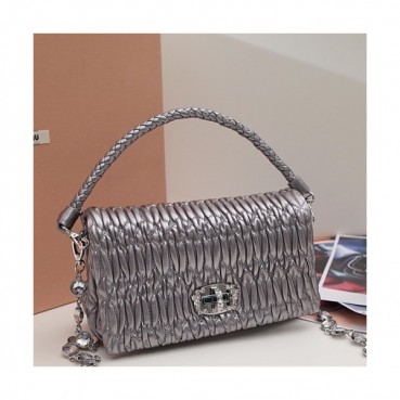 MiuMiu 2019 Matelasse Crystal Tote Shoulder Cross Bag,21cm - 미우미우 2019 마틀라세 크리스탈 토트 숄더 크로스백,5BH012, MIUB0030 , 21cm,실버