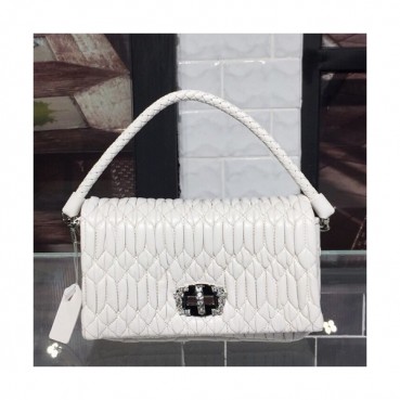 MiuMiu 2019 Matelasse Crystal Tote Shoulder Cross Bag,21cm - 미우미우 2019 마틀라세 크리스탈 토트 숄더 크로스백,5BH012, MIUB0029 , 21cm,화이트