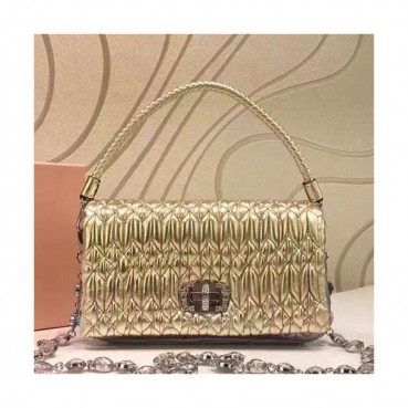MiuMiu 2019 Matelasse Crystal Tote Shoulder Cross Bag,21cm - 미우미우 2019 마틀라세 크리스탈 토트 숄더 크로스백,5BH012, MIUB0028 , 21cm,옐로우골드