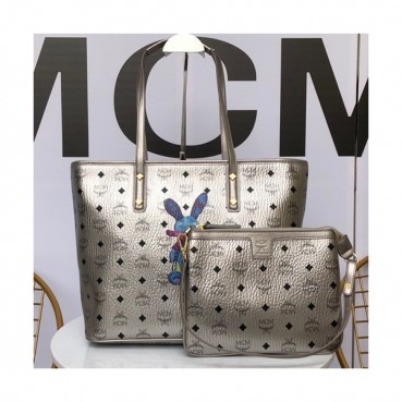 MCM Visetos Tote Shoulder Shopper Bag,30cm - 엠씨엠 여성용 비세토스 토트 숄더 쇼퍼백 MCMB0243, 30cm,실버