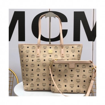 MCM Anya Visetos Tote Shoulder Shopper Bag,35cm - 엠씨엠 여성용 Anya 비세토스 토트 숄더 쇼퍼백 MCMB0234, 35cm,베이지